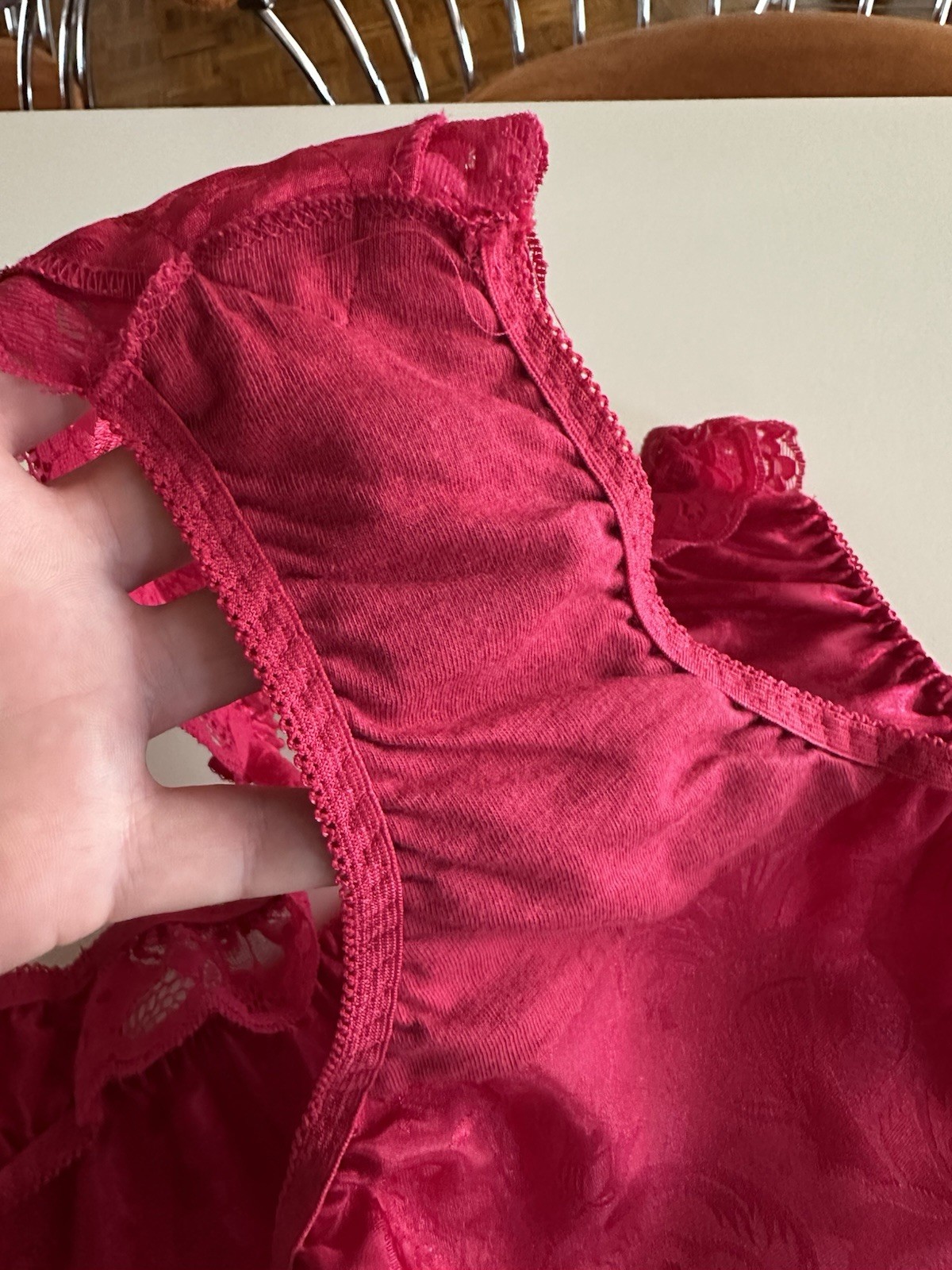 Victoria’s Secret Gold Label Red Satin Jacquard Bikini Panties Lace Trim Rose M
