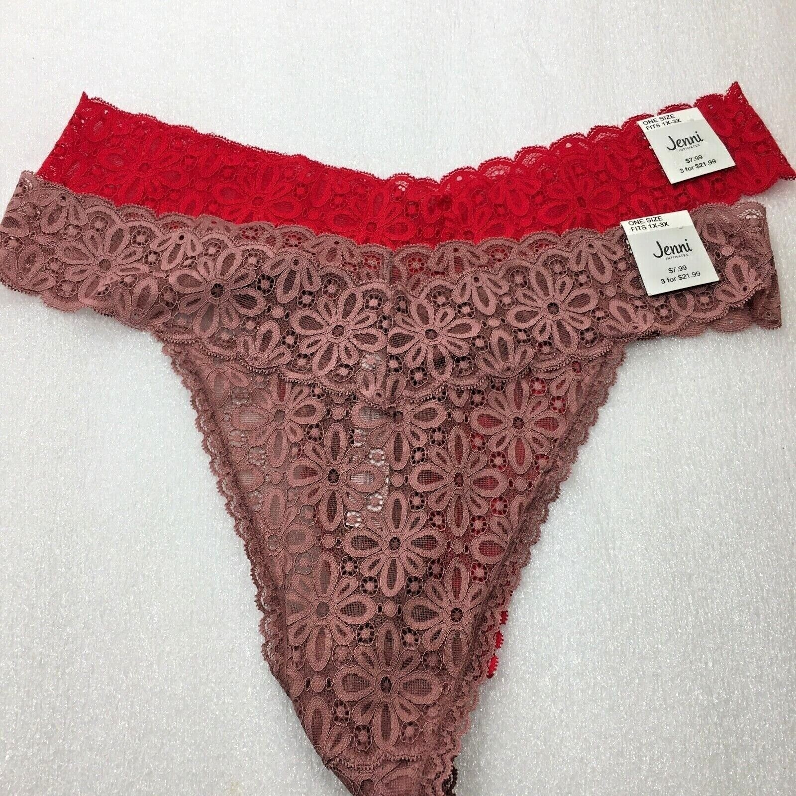 Jenni Plus Size One Size 2PC Lace Thong Underwear , Fits 1X-3X