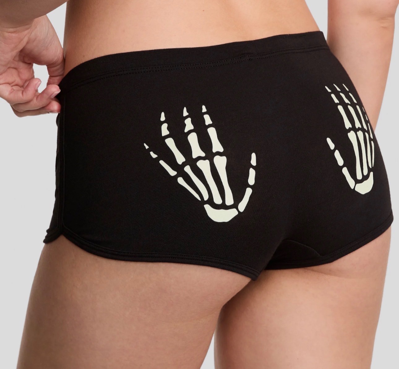 Victoria’s Secret Pink Dorm Boyshort Panty Black Skeleton Hand Glow in Dark XS