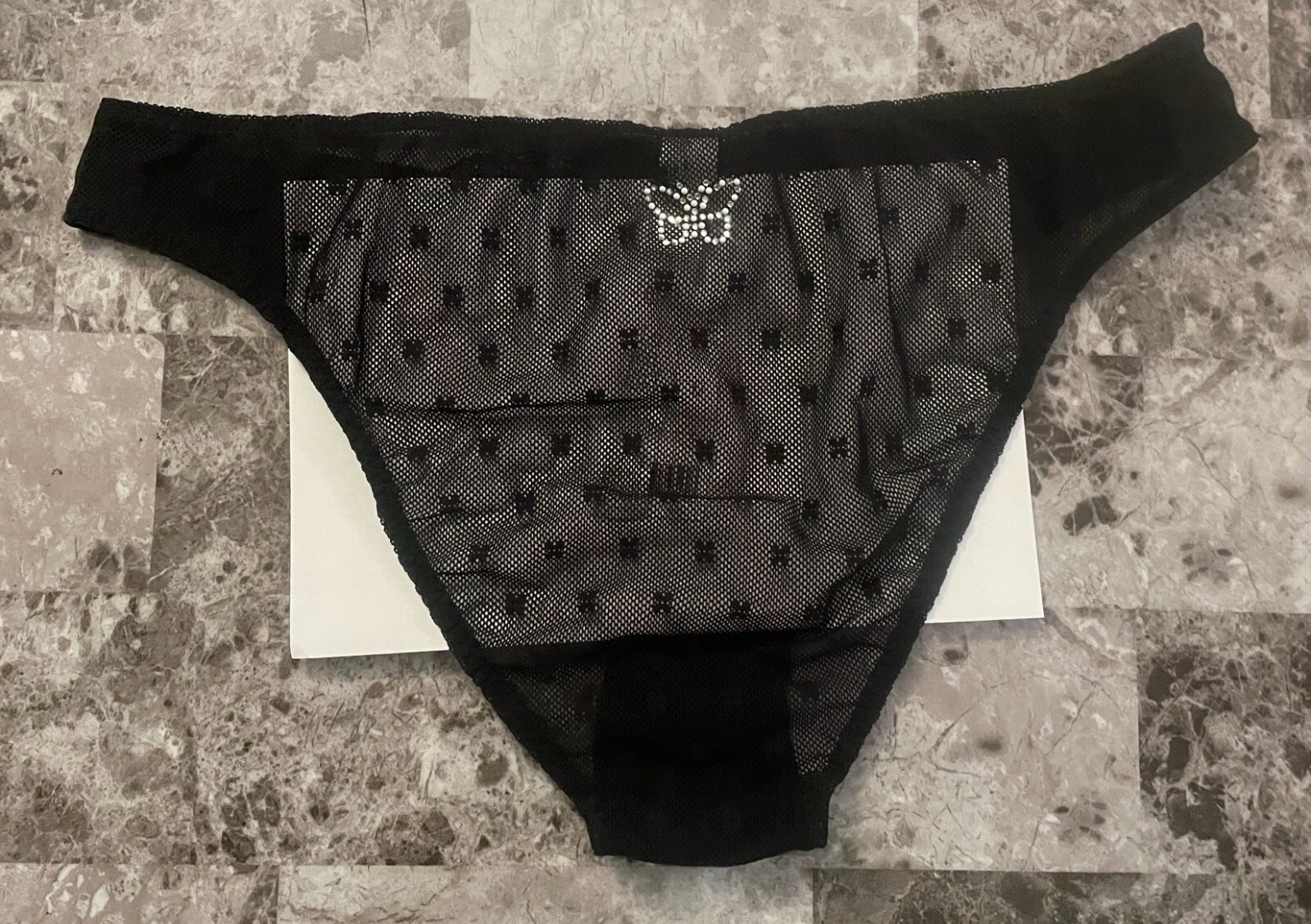 NWT INTIMISSIMI M BLACK SMOOTH BUTTERFLY RHINESTONE MESH RARE BIKINI PANTIES