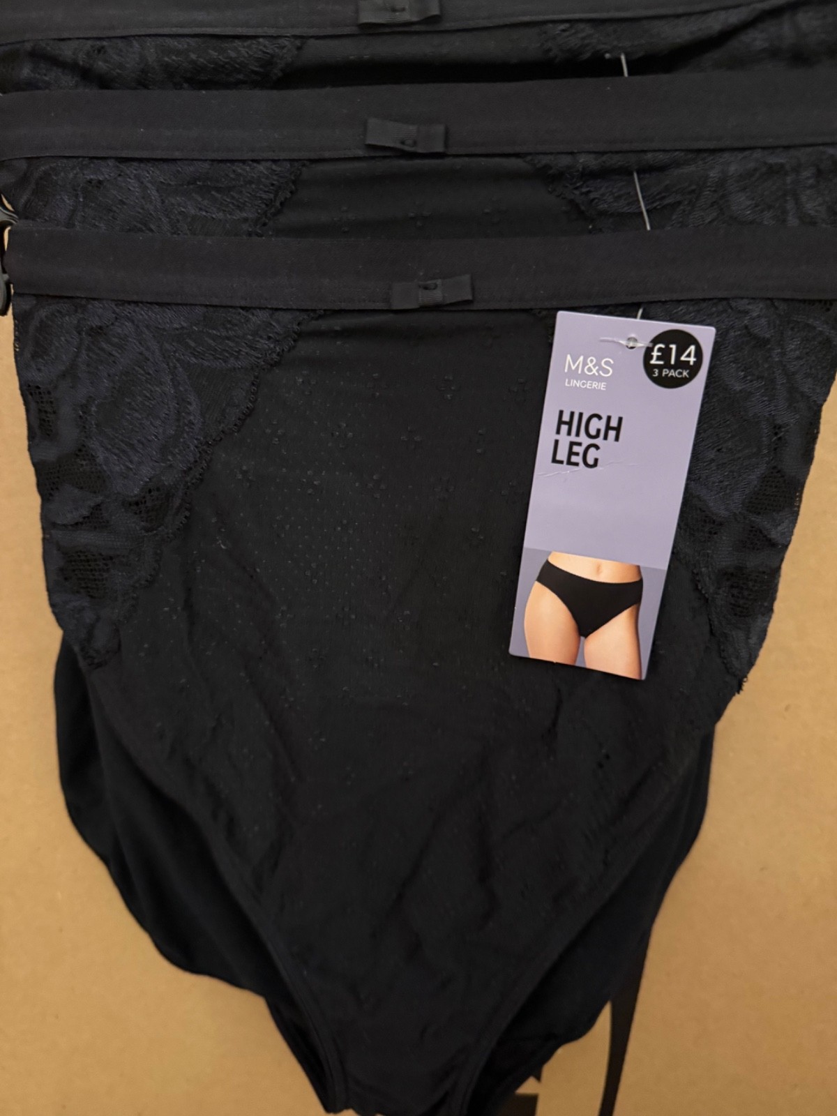 New M&S 3x High Leg Knickers Black Size 24 uk