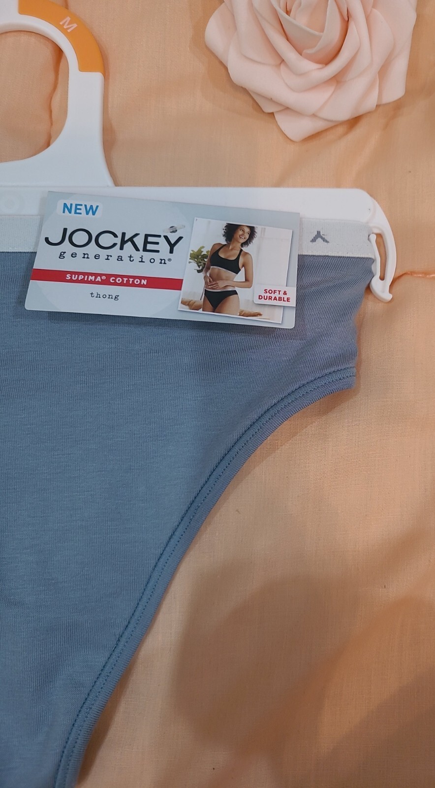 JOCKEY GENERATION Supima Cotton Logo Laserbond Thong Blue M/6 Soft Durable NWT