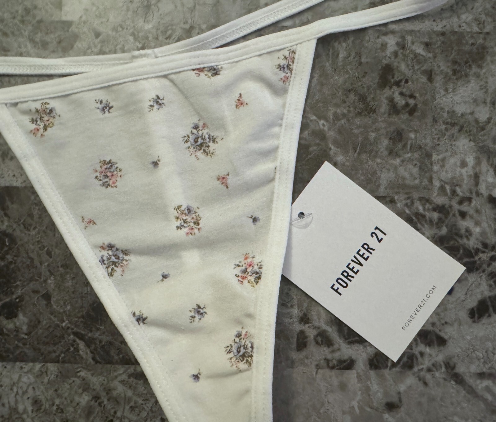 NWT FOREVER 21 WHITE PINK FLORAL MODAL COTTON SPANDEX BLEND V STRING PANTIES
