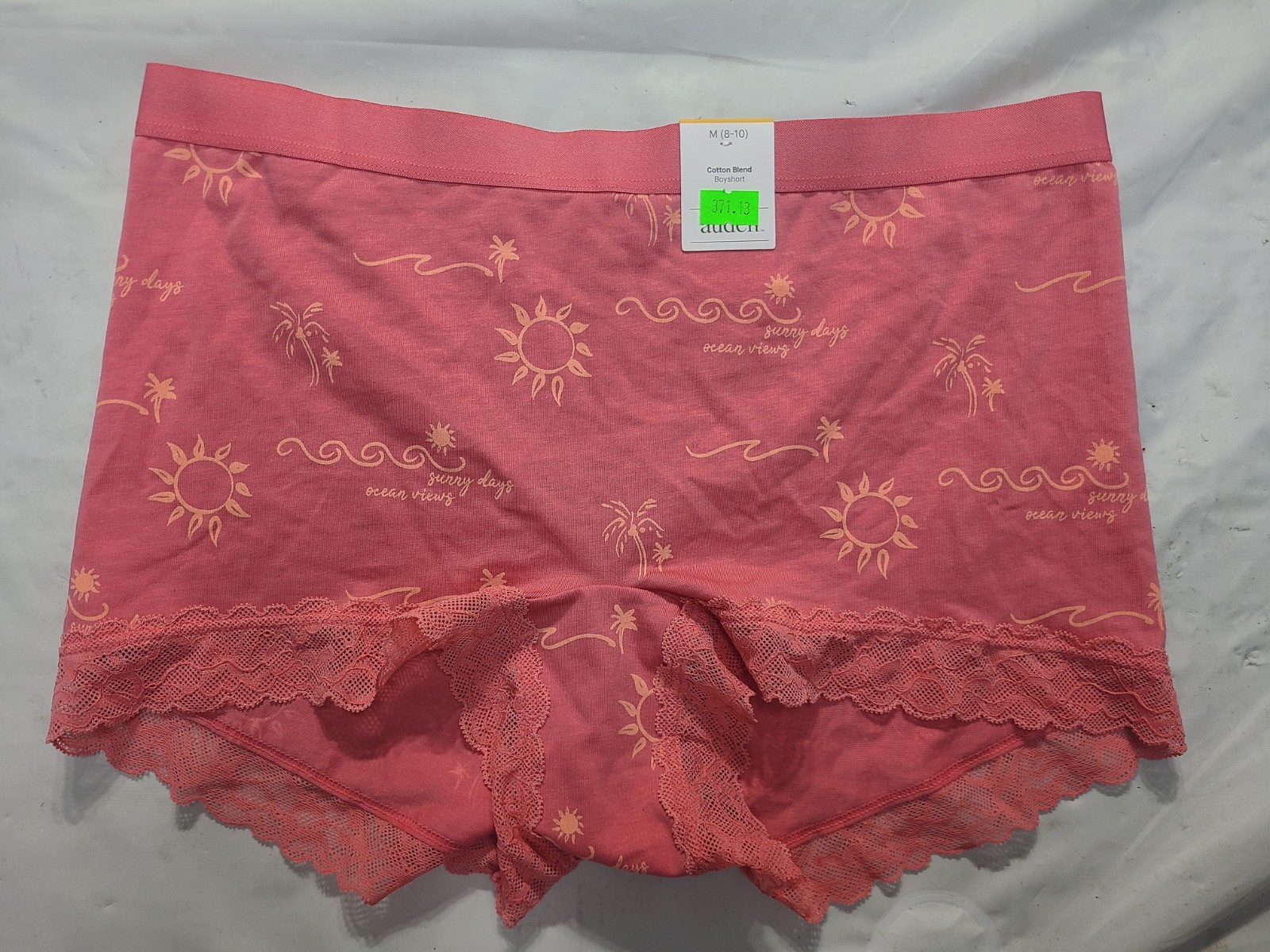 Women’s Cotton Blend Boy Shorts Underwear with Lace Auden Coral Low Rise Size M