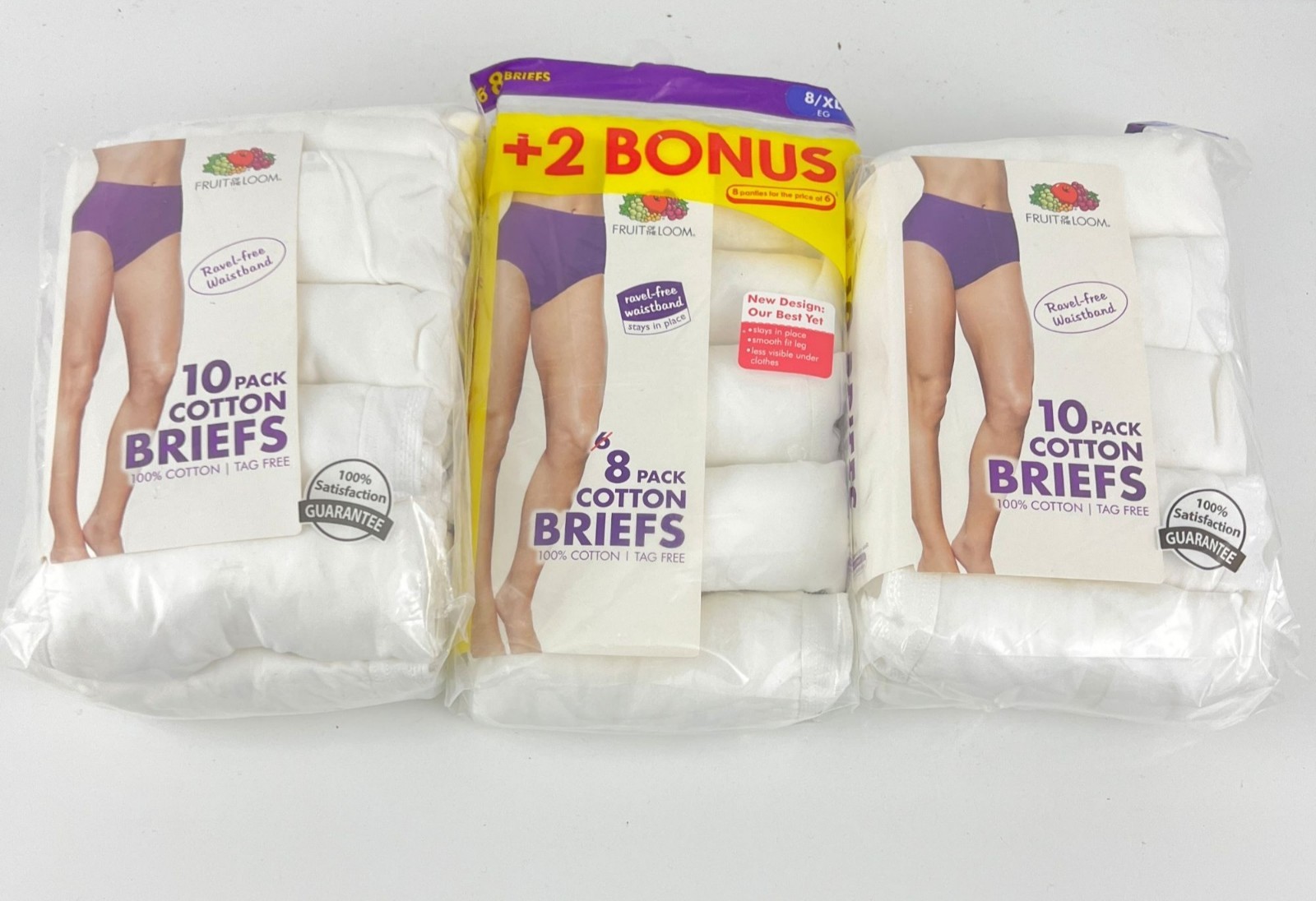 Fruit of the Loom Women’s Briefs 8 XL White Cotton Ravel Free Waistband 28 pair