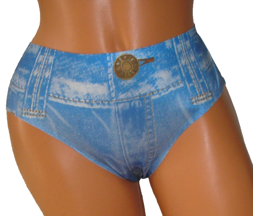 Panties Lingerie Faux Denim Look Light Blue, Large Adult Gift
