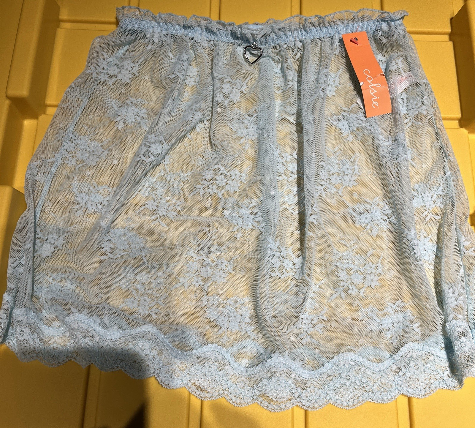 Colsie Women’s Sheer Semi-Transparent Floral Lace mini skirt or half slip.