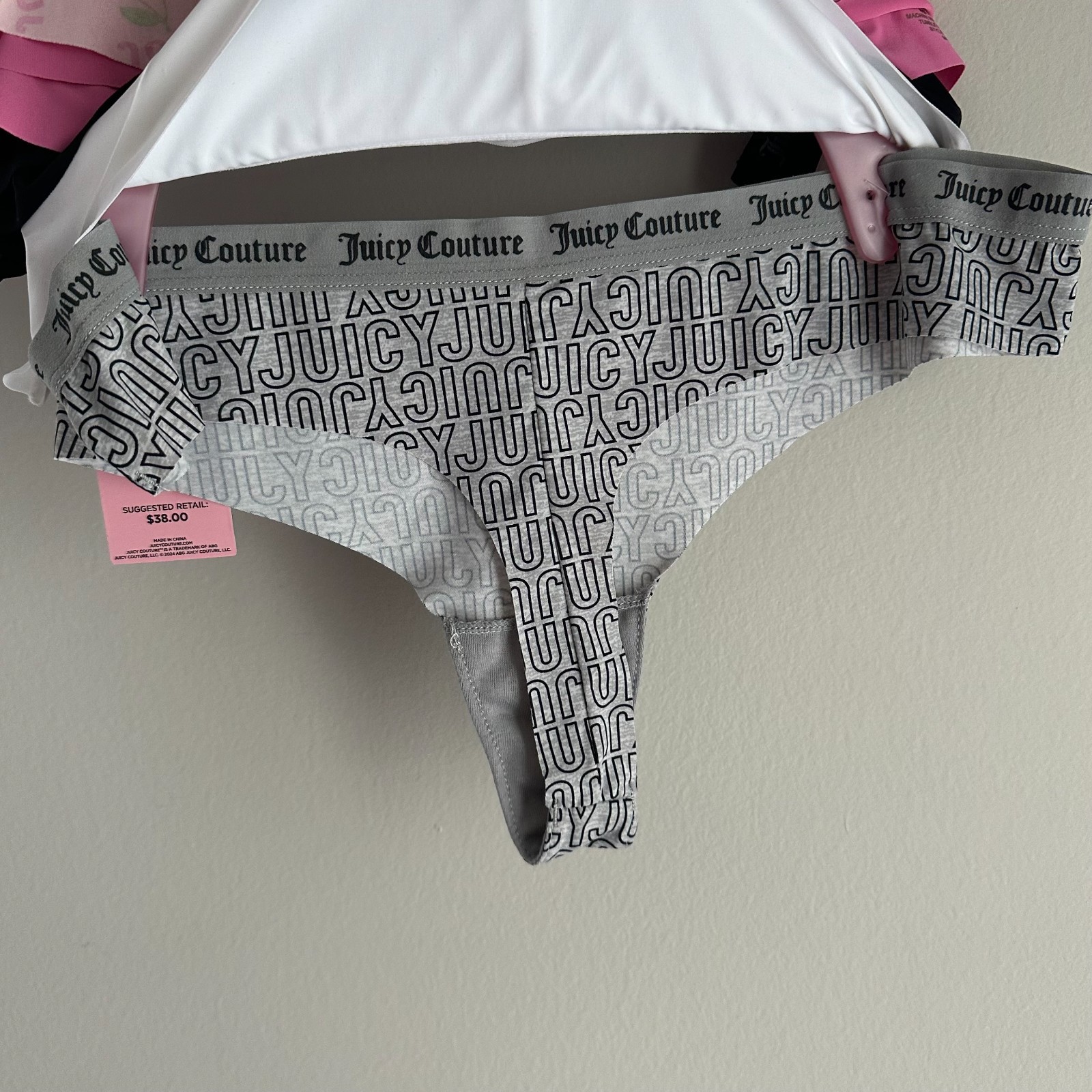 NWT Juicy Couture Large Pink Cherry 5 pck Thong Panties Underwear Black Grey