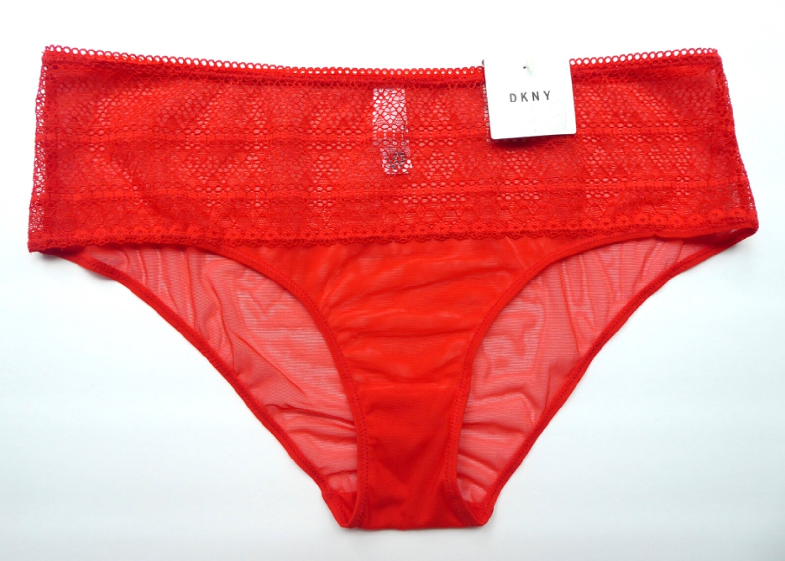 NWT DKNY DK5085 “Lace and Mesh” Lightweight Bikini Hipster Panty Red “Flame” XL