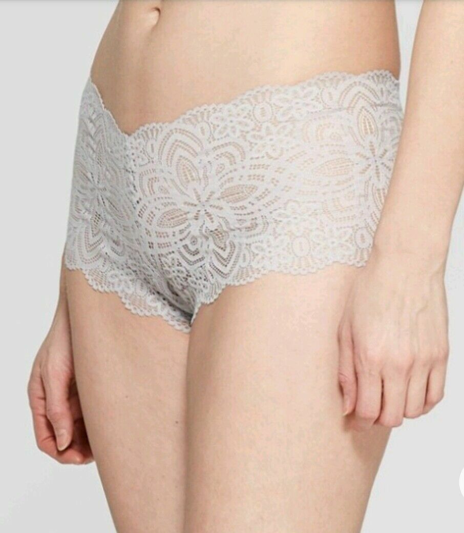 Auden Womens Size XS (0-2) All Over Lace Cheeky Brief Light Gray Panties