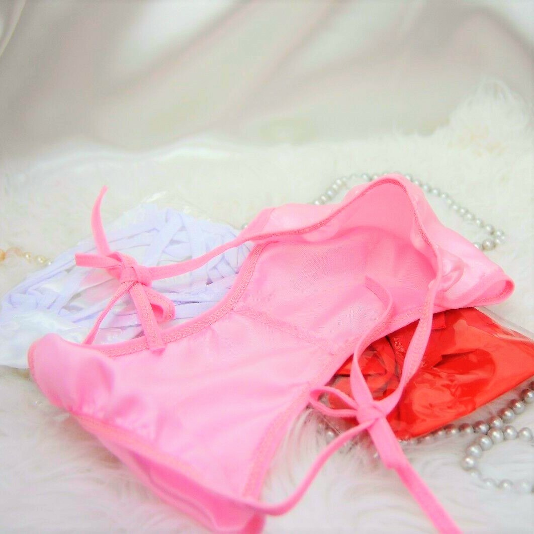 Satin tie side adjustable sissy shiny unlined Panties Pink White Black Red S/M