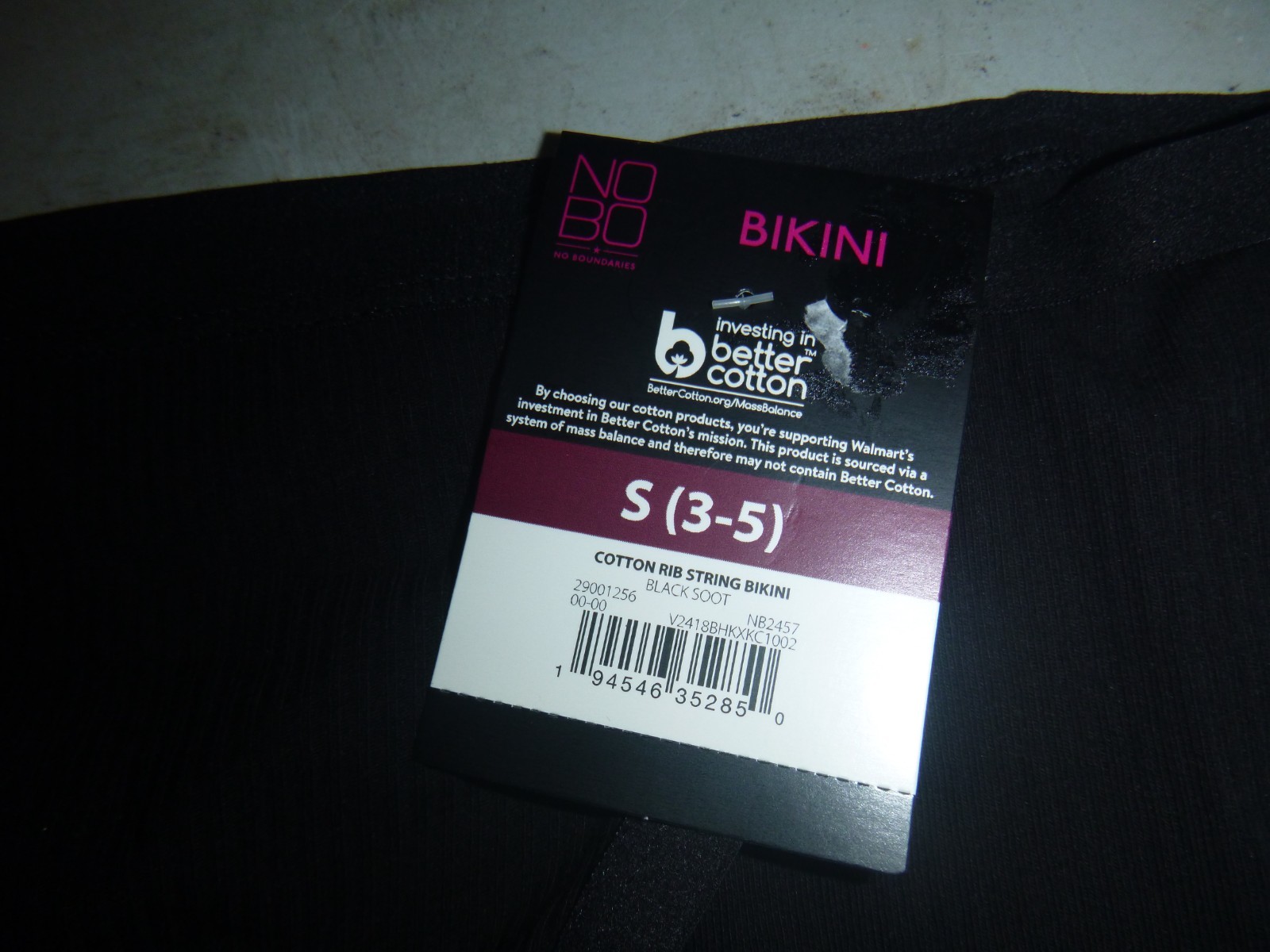 NWT No Boundaries Underwear Cotton Rib String BIKINI SMALL (3-5) Black Soot
