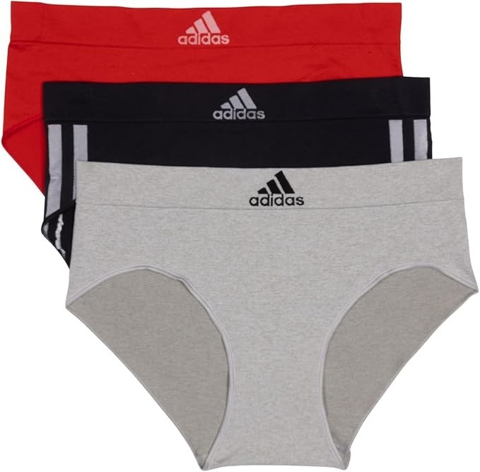 Adidas Women’s 3-PK Seamless Hipster Briefs Underwear Black Grey Red Large *NWT*