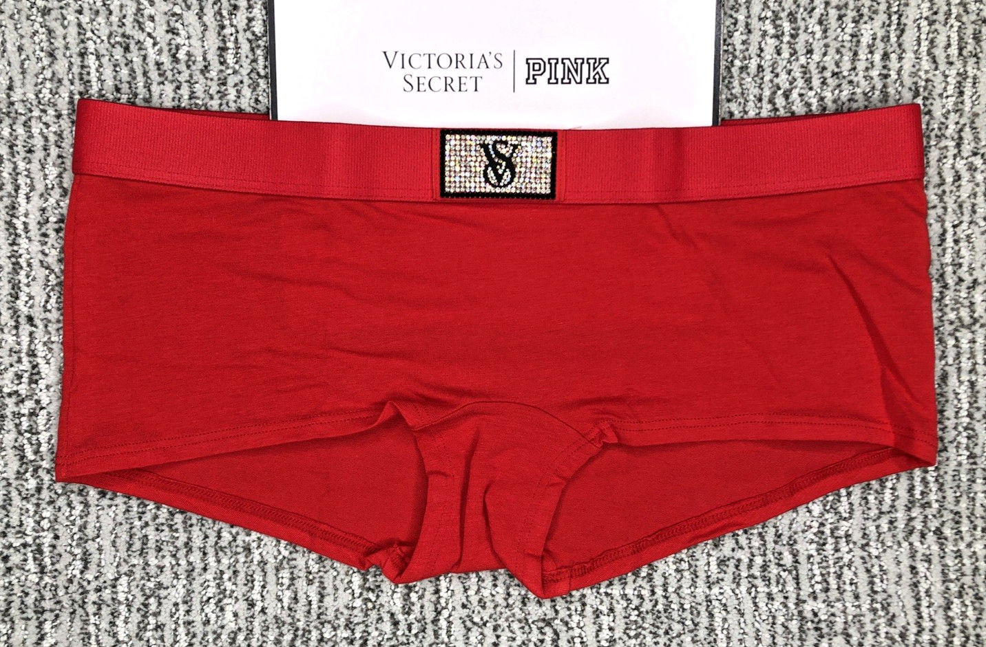 Victoria’s Secret NWT XXL Red Shine Patch Boyshort Panty Logo Rhinestone Sexy