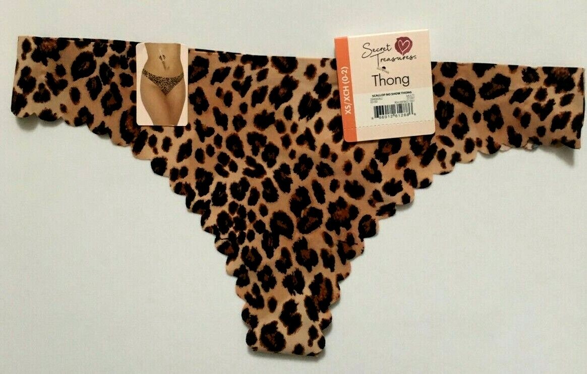 Thong Panties Leopard Animal Print No Show Womens Size XS-L-2X Scallop Trim NWT