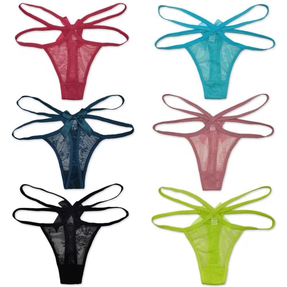 Women’s Love Logo Strap Thong/String Panties 6 Pack Multicolor Stretch M