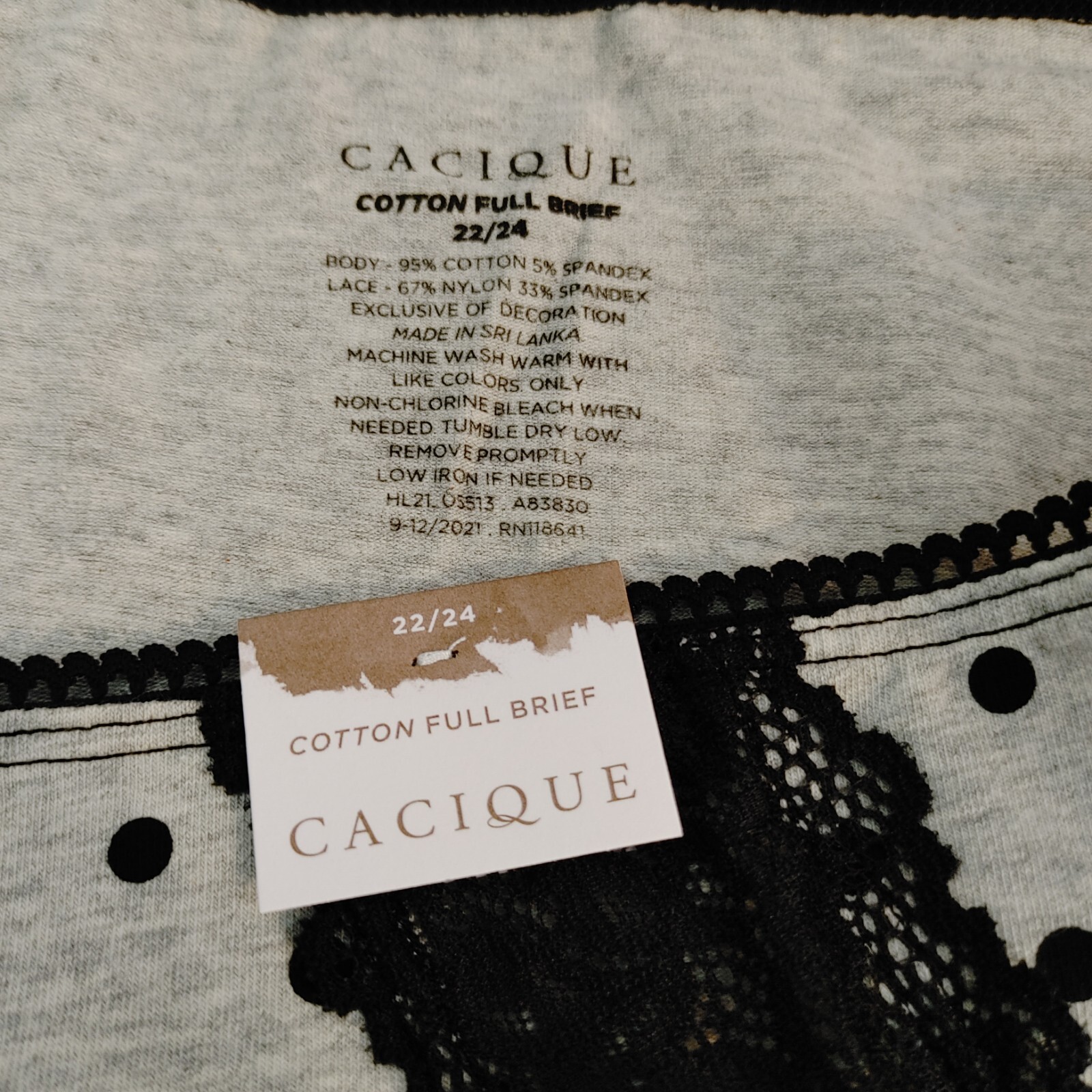 NWT LANE BRYANT CACIQUE 22/24 COTTON FULL BRIEF PANTY GRAY BLACK POLKA DOT PLUS
