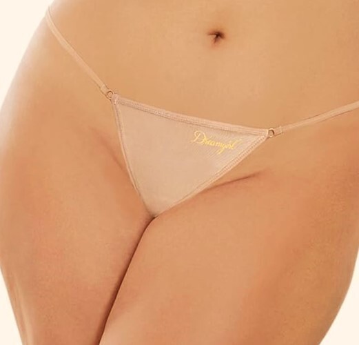 Dreamgirl Queen Size Nude G-String Thong W/Gold O-Rings Accent & Logo DG1438X