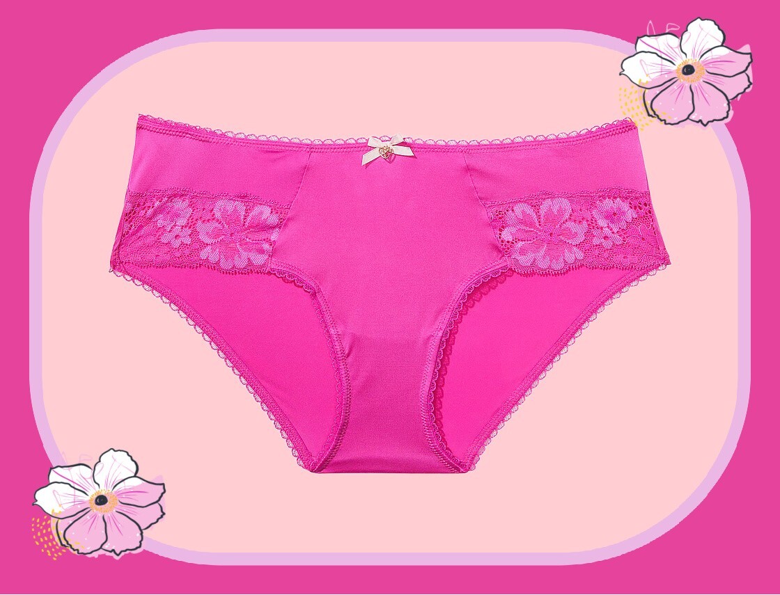 M Hot Fuchsia Pink Floral Lace Leg Trim Body by Victorias Secret Hiphugger Panty