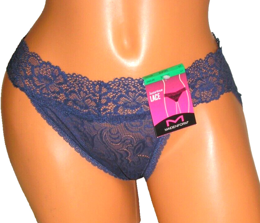 Panties Lingerie Maidenform Dark Blue Lace Bikini Sz 7 Large Adult Gift