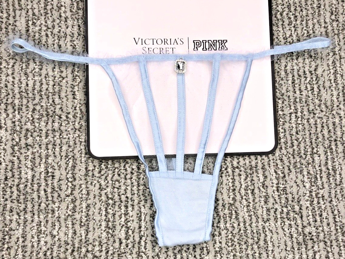 Victoria’s Secret Dream Angels NWT Large Blue Glitter Tulle Thong Panty Ruffle