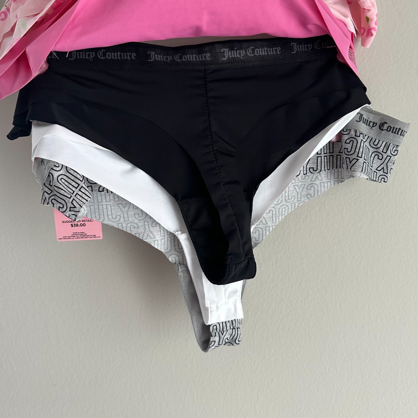 NWT Juicy Couture Large Pink Cherry 5 pck Thong Panties Underwear Black Grey