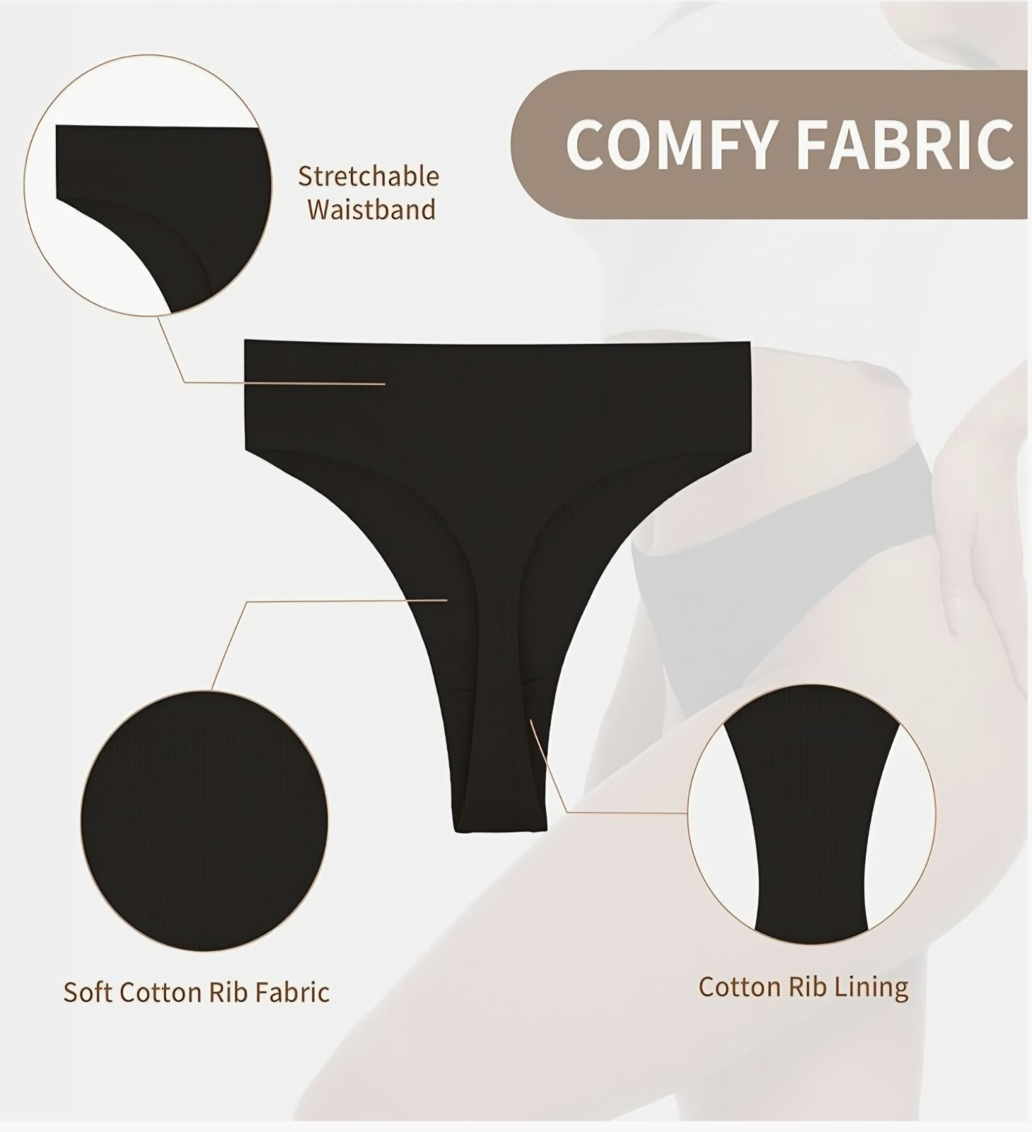 6pc Women’s High Waisted Ribbed Cotton Thongs Size 3X (35″-36″ waist)
