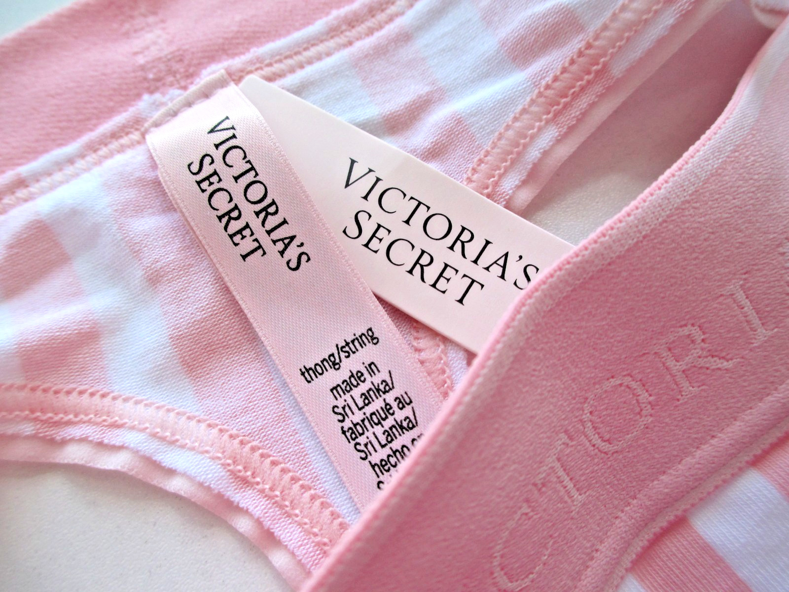 VICTORIA’S SECRET Cotton Thong Panty VS Pink White Stripe S M L XL Logo Band NWT