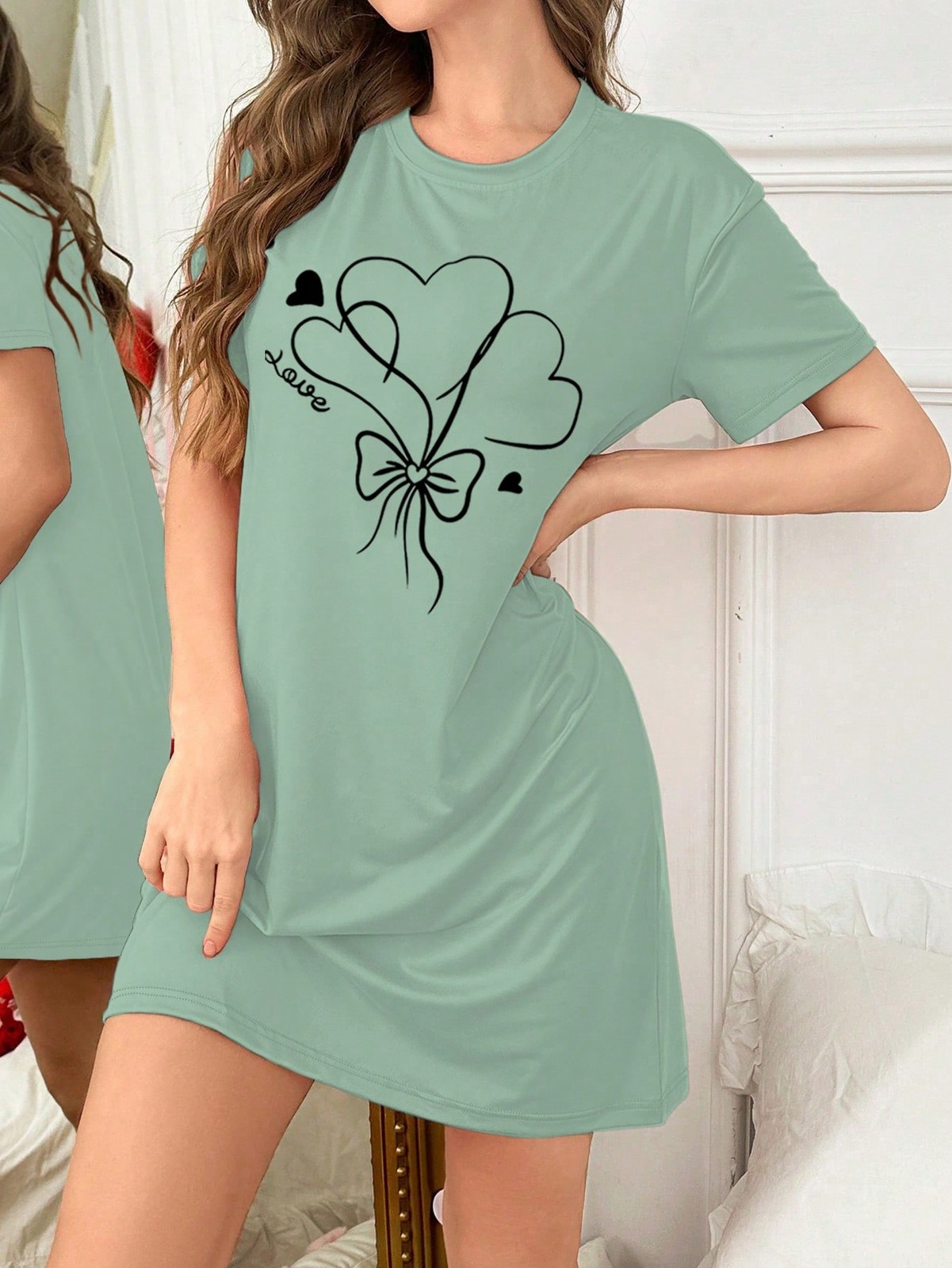 Comfortable short sleeve T shirt nightdress with heart motif for relaxed nights cheap24