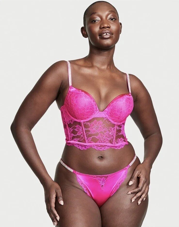 NEW Victoria’s Secret Very Sexy Rhinestone Shine Strap Cheekini Panty Fuchsia S
