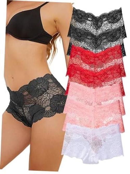 Sexy Panties for Women Plus Size Underwear Womens 1X 7pcs-black/White/Red/Pink
