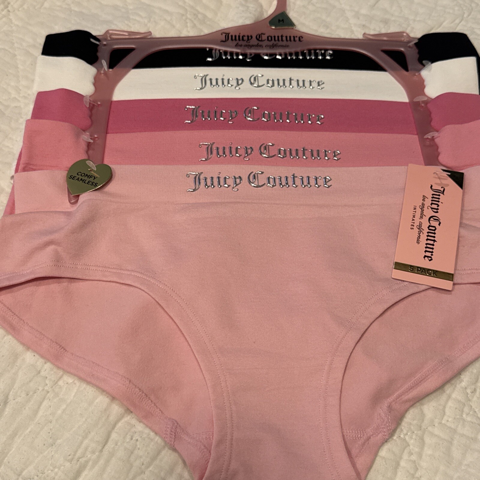 JUICY COUTURE INTIMATES 5 PACK Hipster PANTIES Medium NYLON SPANDEX