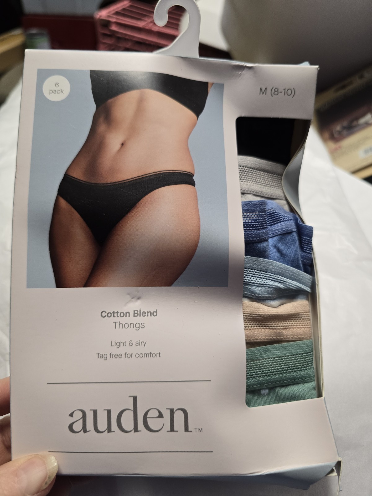 Ladies Auden Brand 6 Pr Cotton Blend Multi-colored Thongs M ( 8-10) NWT T129