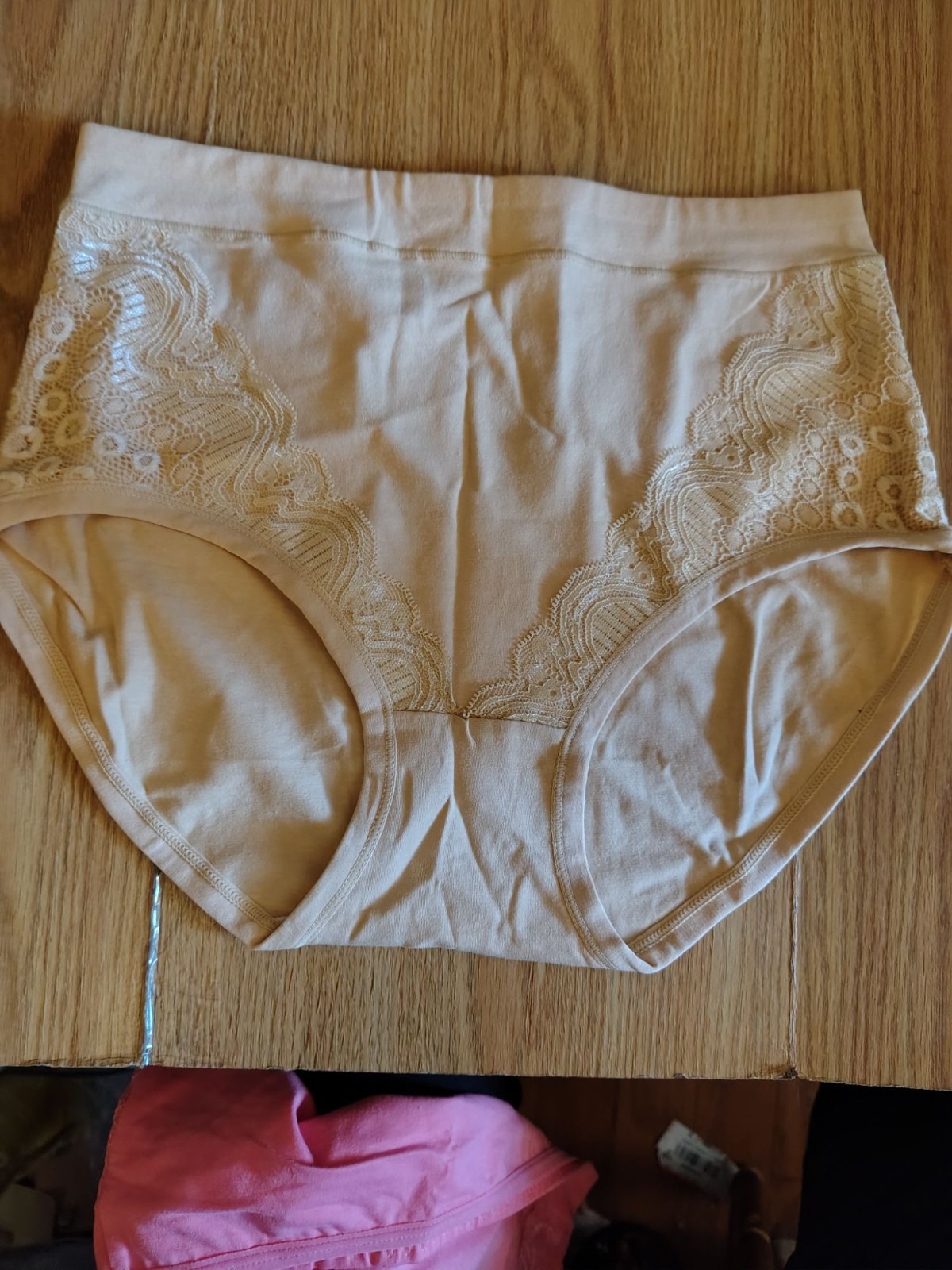 Womens High-Waist Briefs W/Lace Trim 3-Pack In Black Beige & Pink Size 3XL New