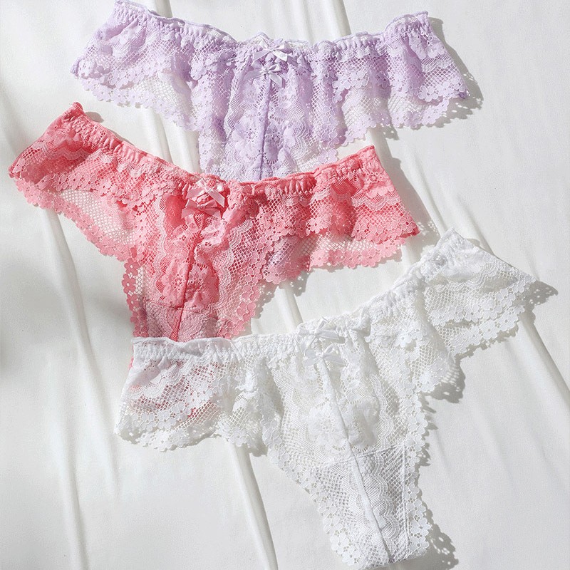 3 Pack Lot Sexy Womens Sheer Lace Panties Thongs French Underwear Brief Lingerie