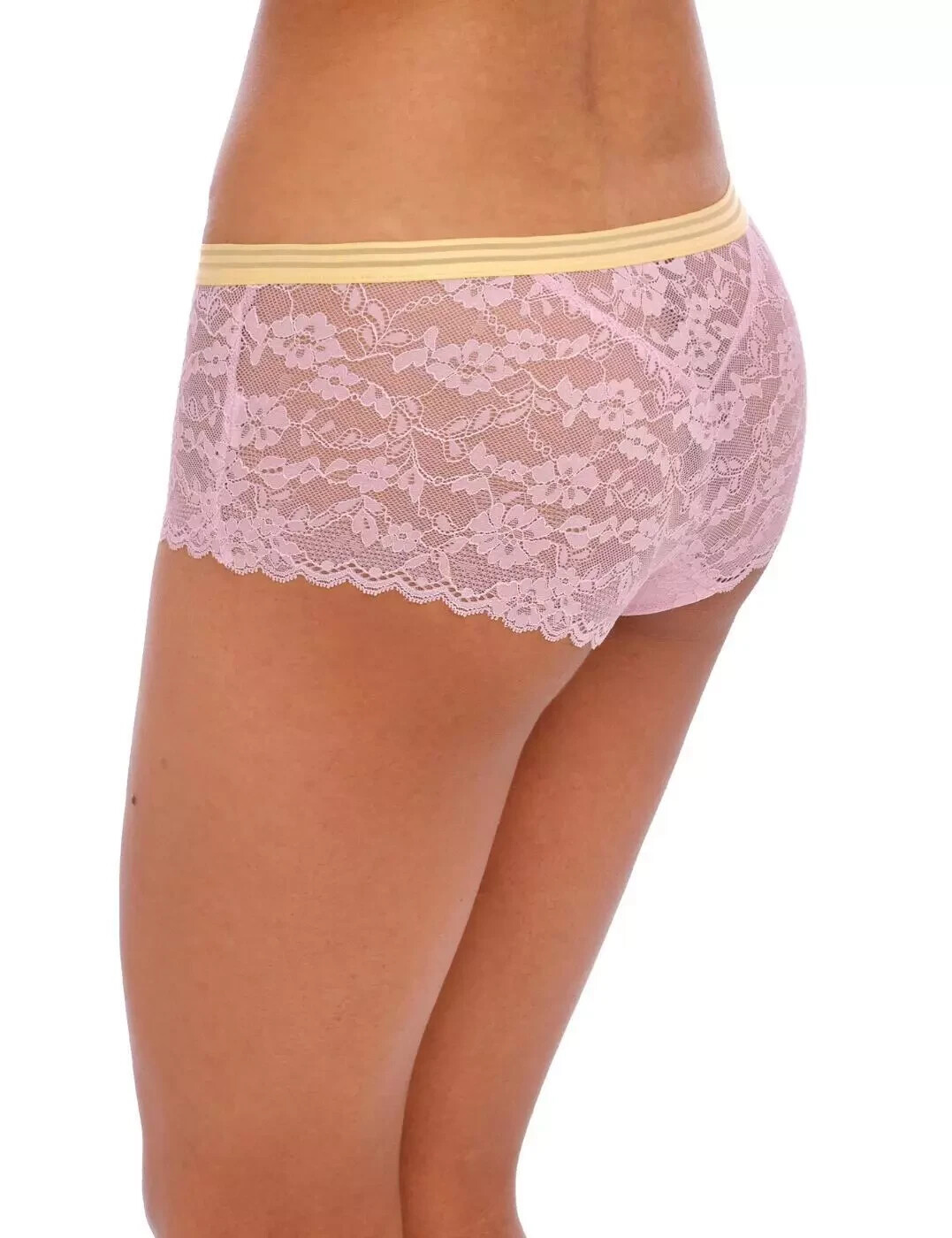 Freya Offbeat Short Brief Size S 10 12 Macaron Pink Yellow Lace Knickers 5456