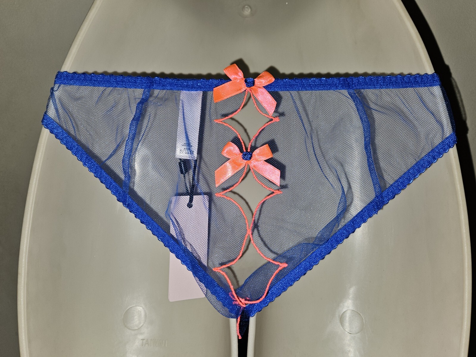 Agent Provocateur Lorna ouvert open brief blue with neon pink sz AP 2 Small NWT