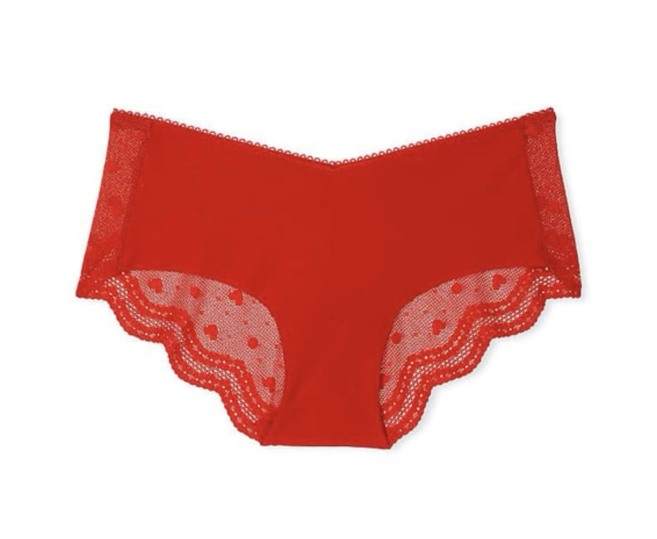 NWT Victoria’s Secret Red Heart Polka Dot Mesh Back Seamless Front Cheeky Large