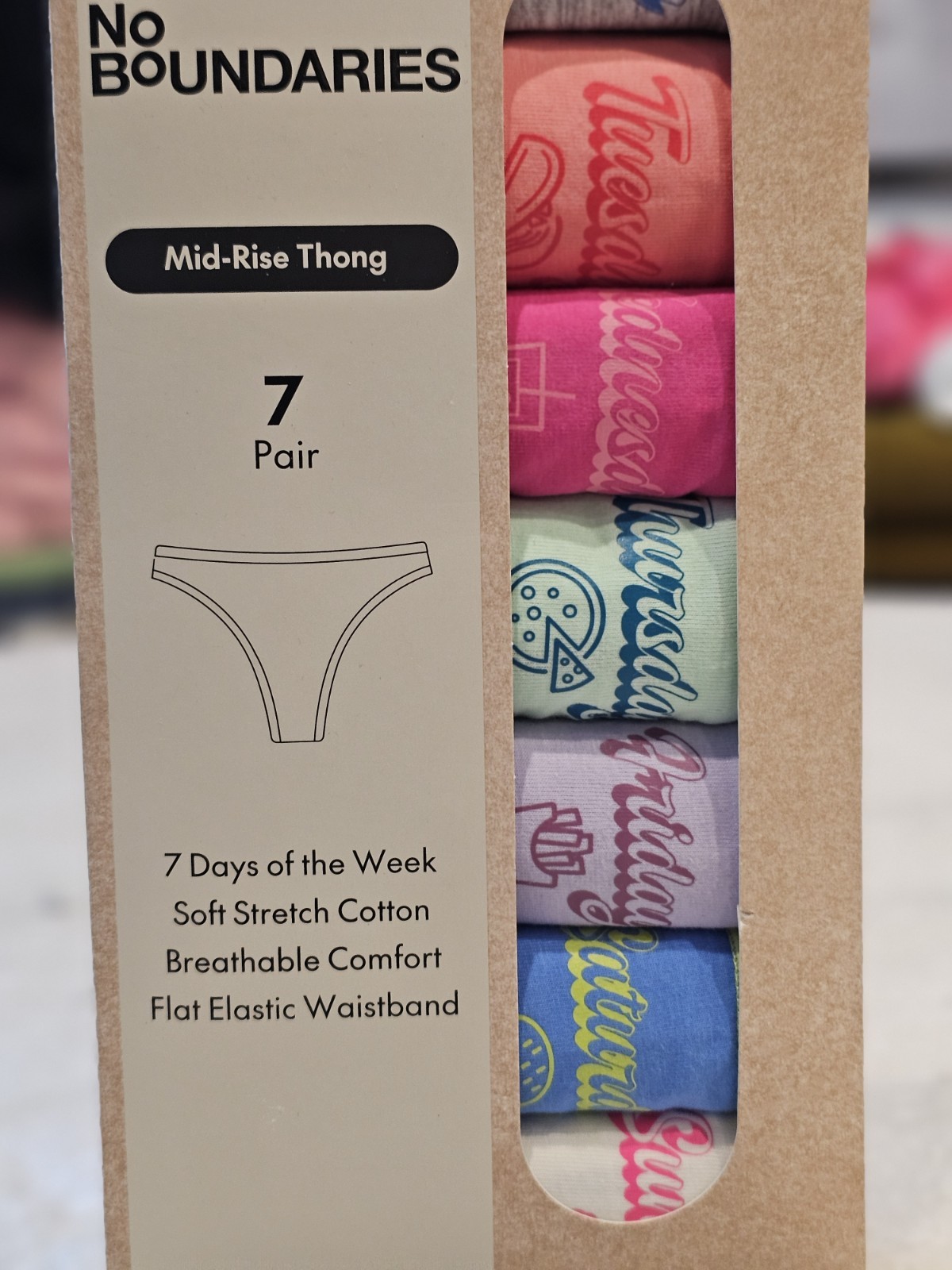 No Boundaries Cotton Thong Panties, Days of the Week – 7 Pack, Womens XXXL