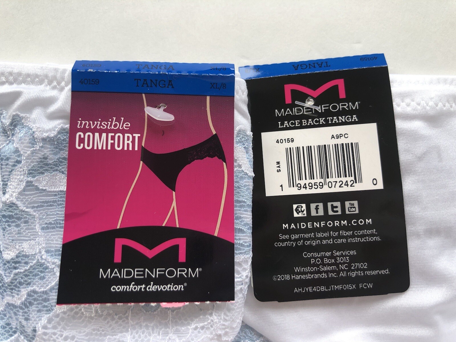 NWT Maidenform Invisible Comfort Tanga Panties 40159 2 PAIRS Size XL 8 White