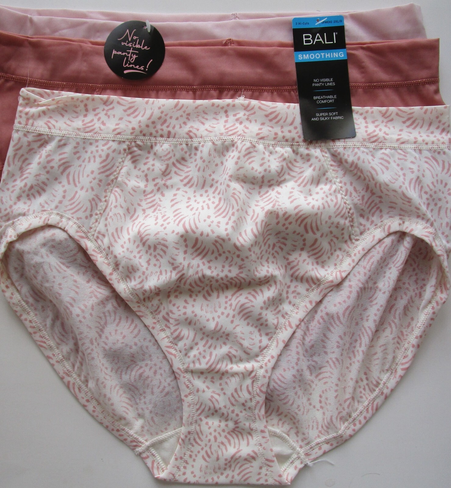 Bali One Smooth U Ultra Light Hi-Cut Pantie 3 Pack Style DFMEH3 Size 2XL 9 NWT