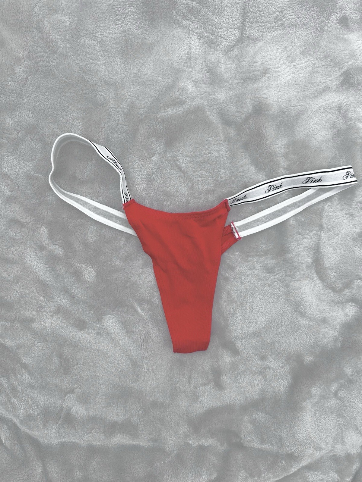 💕VICTORIA’S SECRET PINK Logo High Leg Micro Thong MEDIUM BRIGHT VERMILLION 🎉