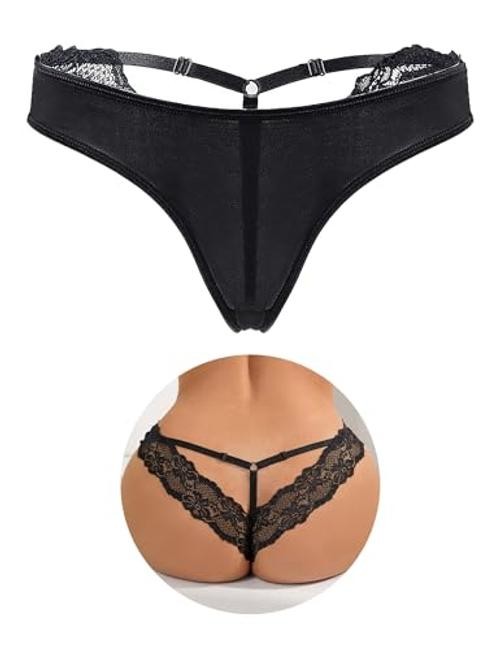 Women’s Sexy Thong Panties Lace Tangas Plus Size 3X-Large-4X-Large 1pcs-black