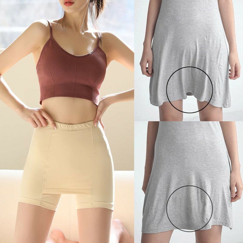 Lady Seamless Safety Shorts Pants Lingerie Ice Silk Double-Layer Front Crotch
