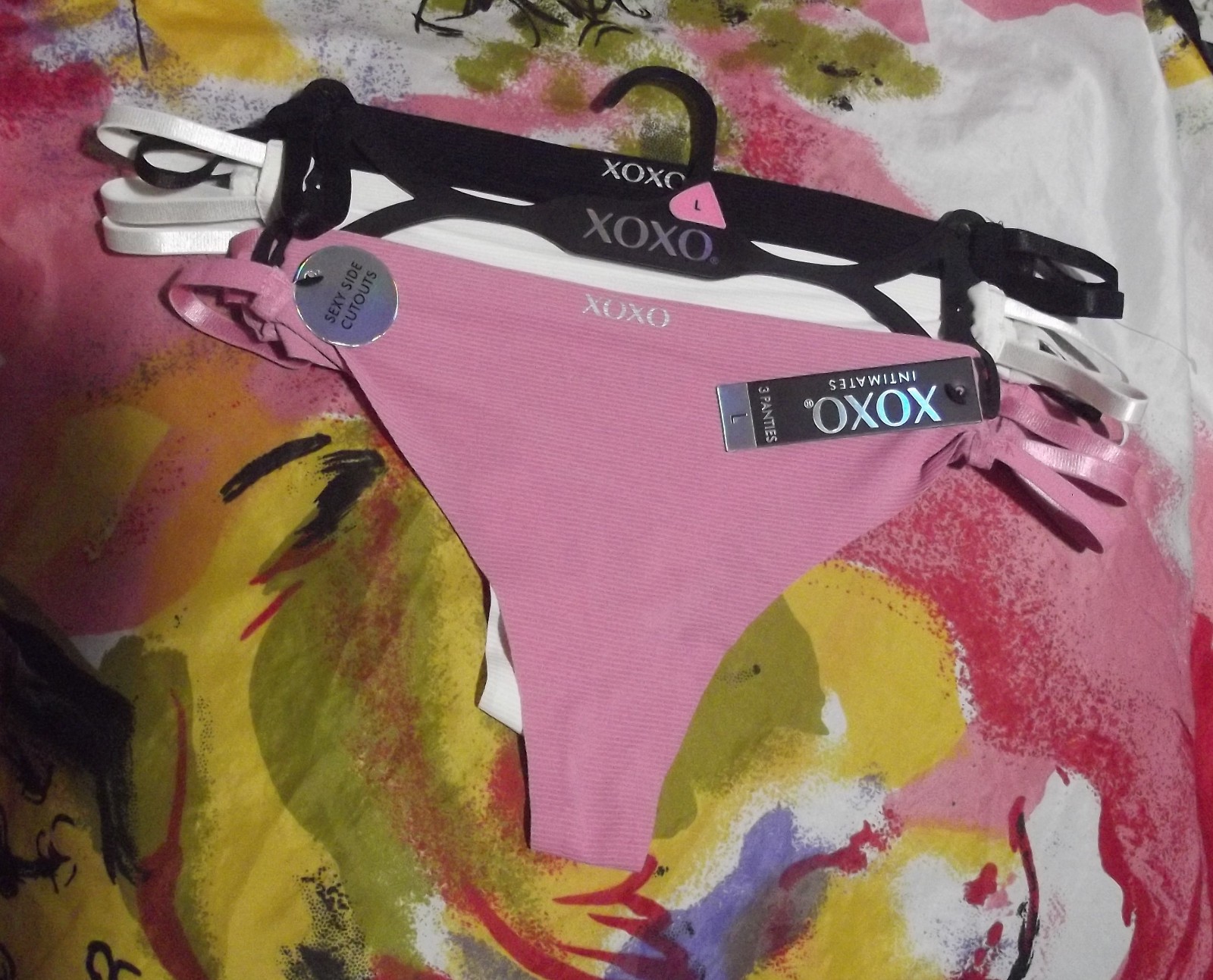 3 XOXO INTIMATES XO3737 3PKJ MF SEXY SIDE CUTOUTS THONG PANTIES L