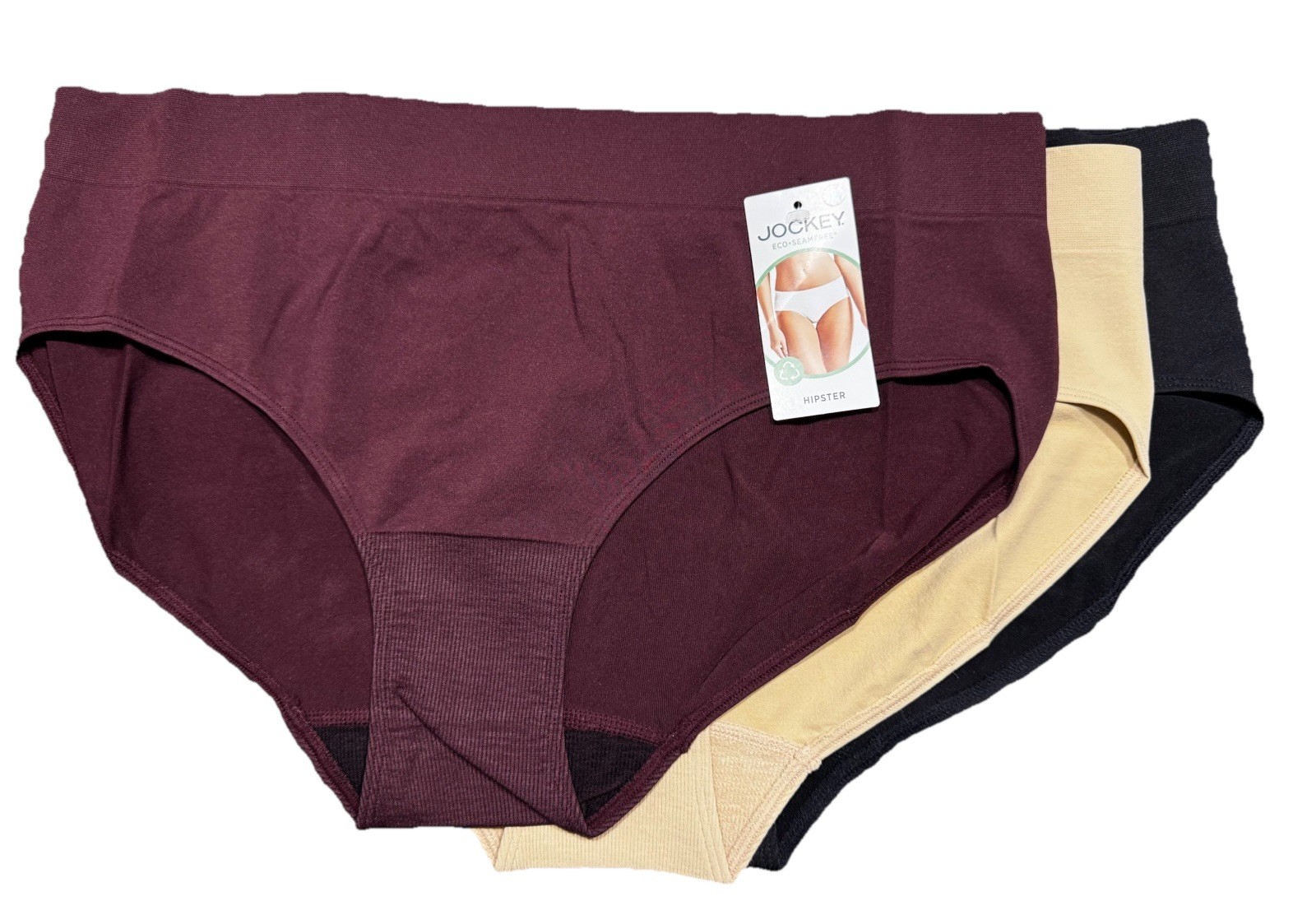 Jockey 3-Pack Size 9/XXL Black/Burgundy/Beige Underwear Ecco SeamFree Hipsters