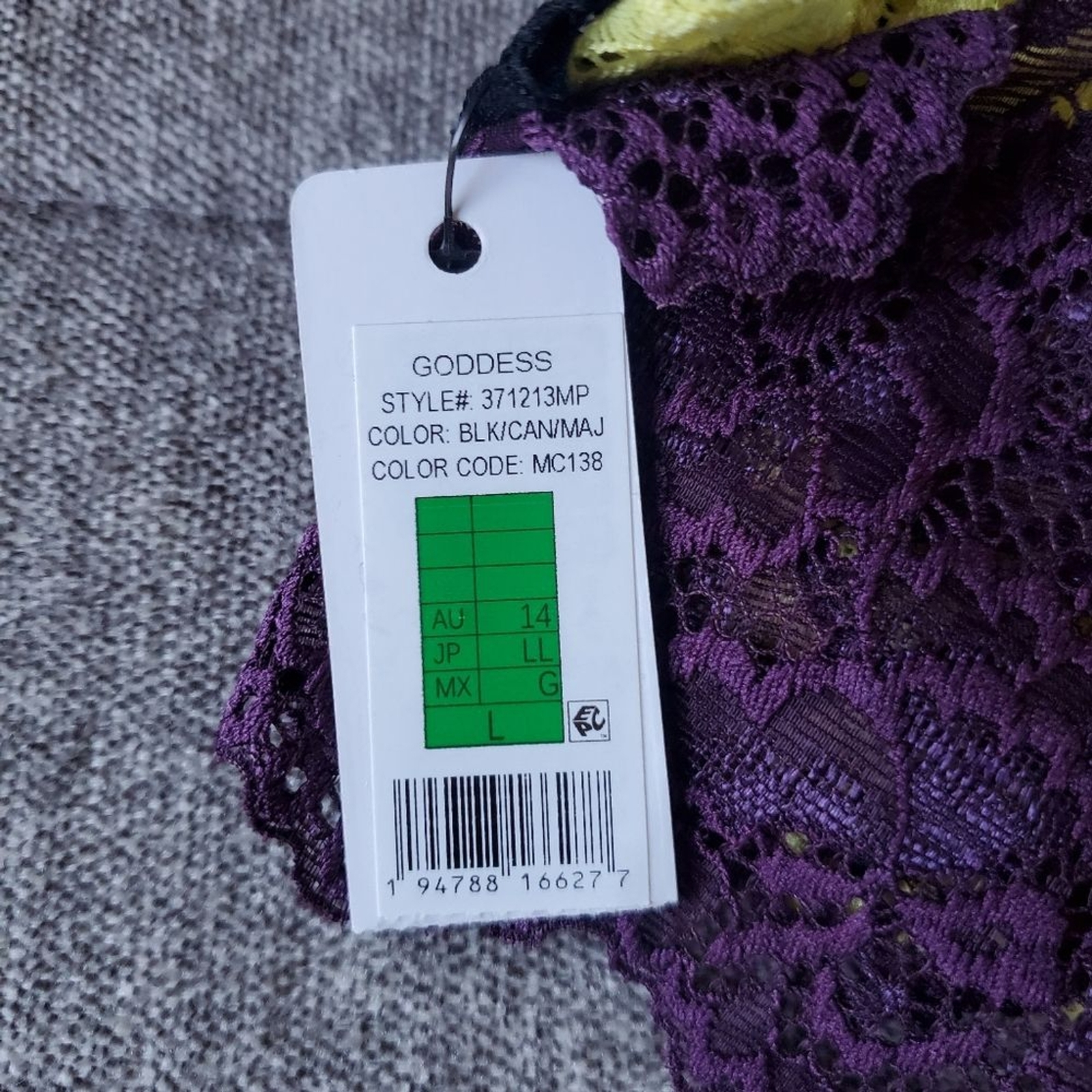Skarlett Blue 3-Pack Goddess Lace Thongs in Black/Yellow/Purple Size L