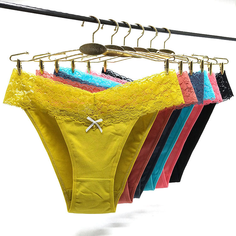 Womens Cotton Bikini Brazilian Knickers Lace Fringe High Leg Comfy Underwear