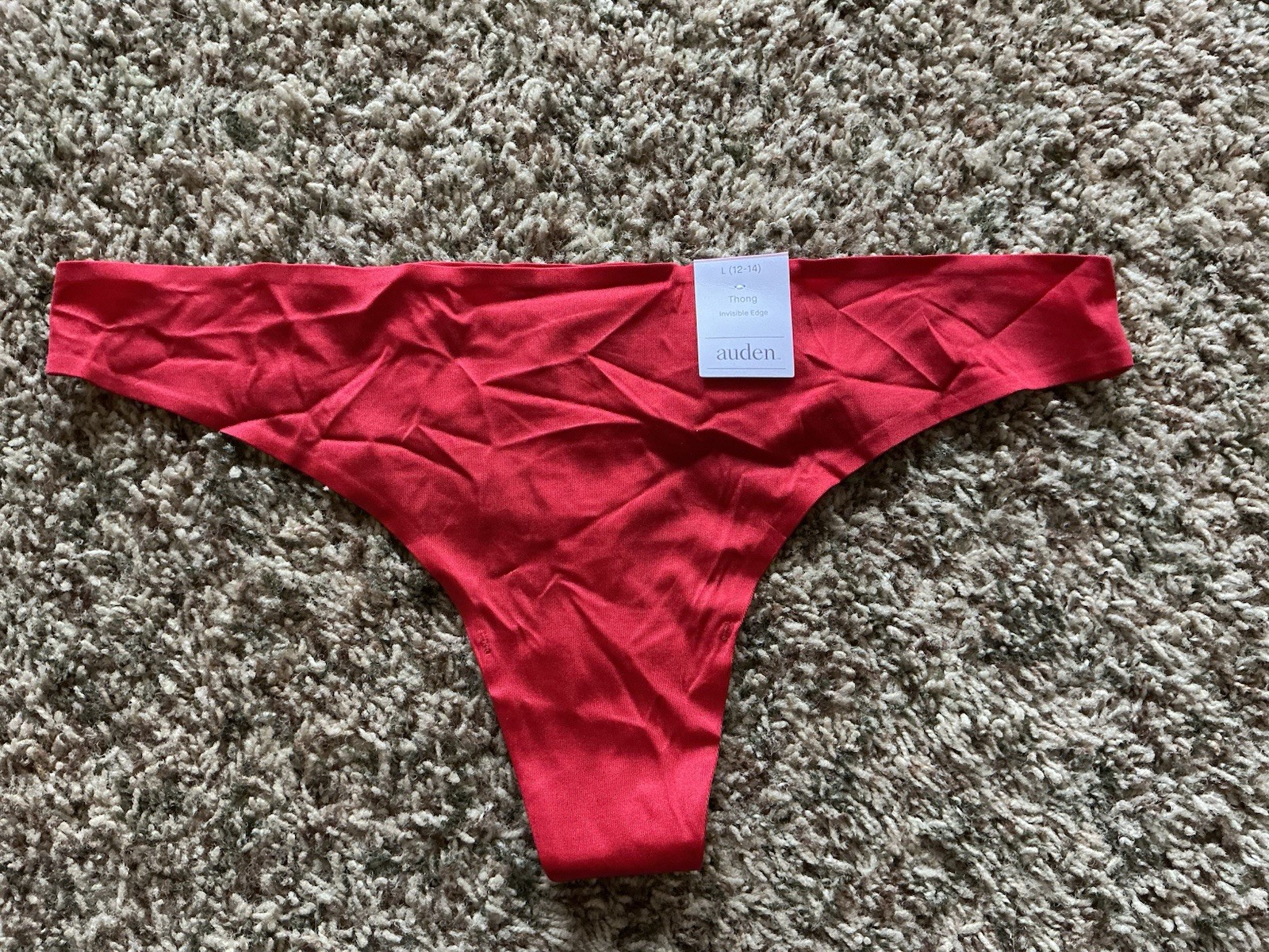 Auden Thong Invisible Edge Red Satin Style Size Large Panties NWT