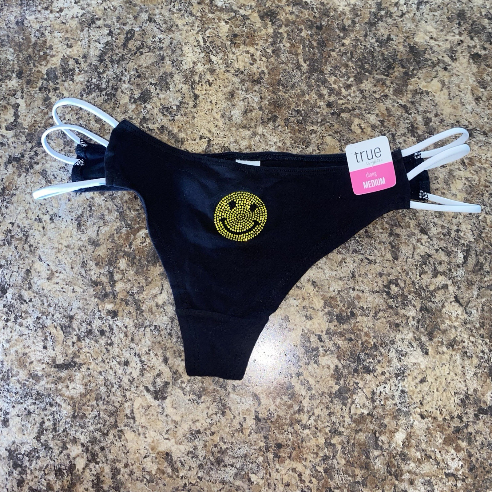 True By Rue21 Thong Medium Happy Face Smile Straps Strappy Rare Sexy Casual Fun